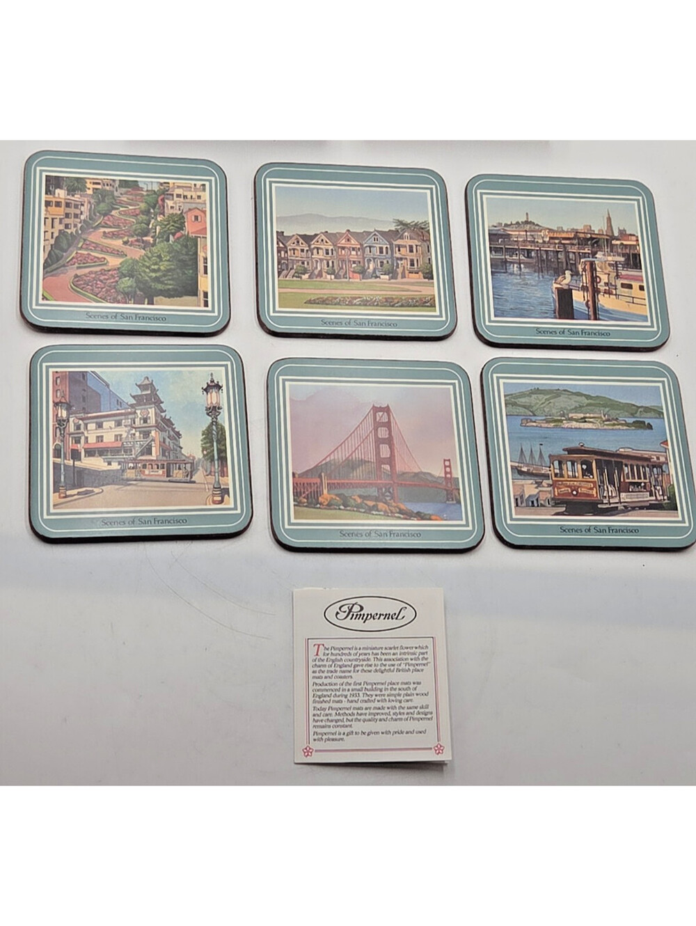 Vintage 90s Pimpernel Scenes of San Francisco Coasters Set 6 Cork England Box